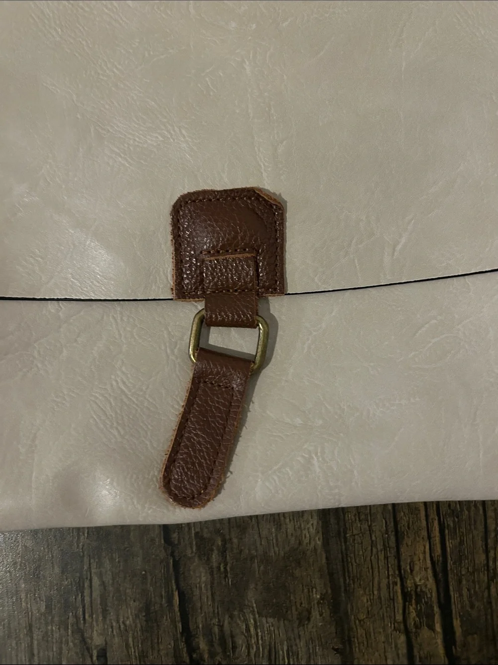 Cream Crossbody Shoulder Bag with Brown Accent